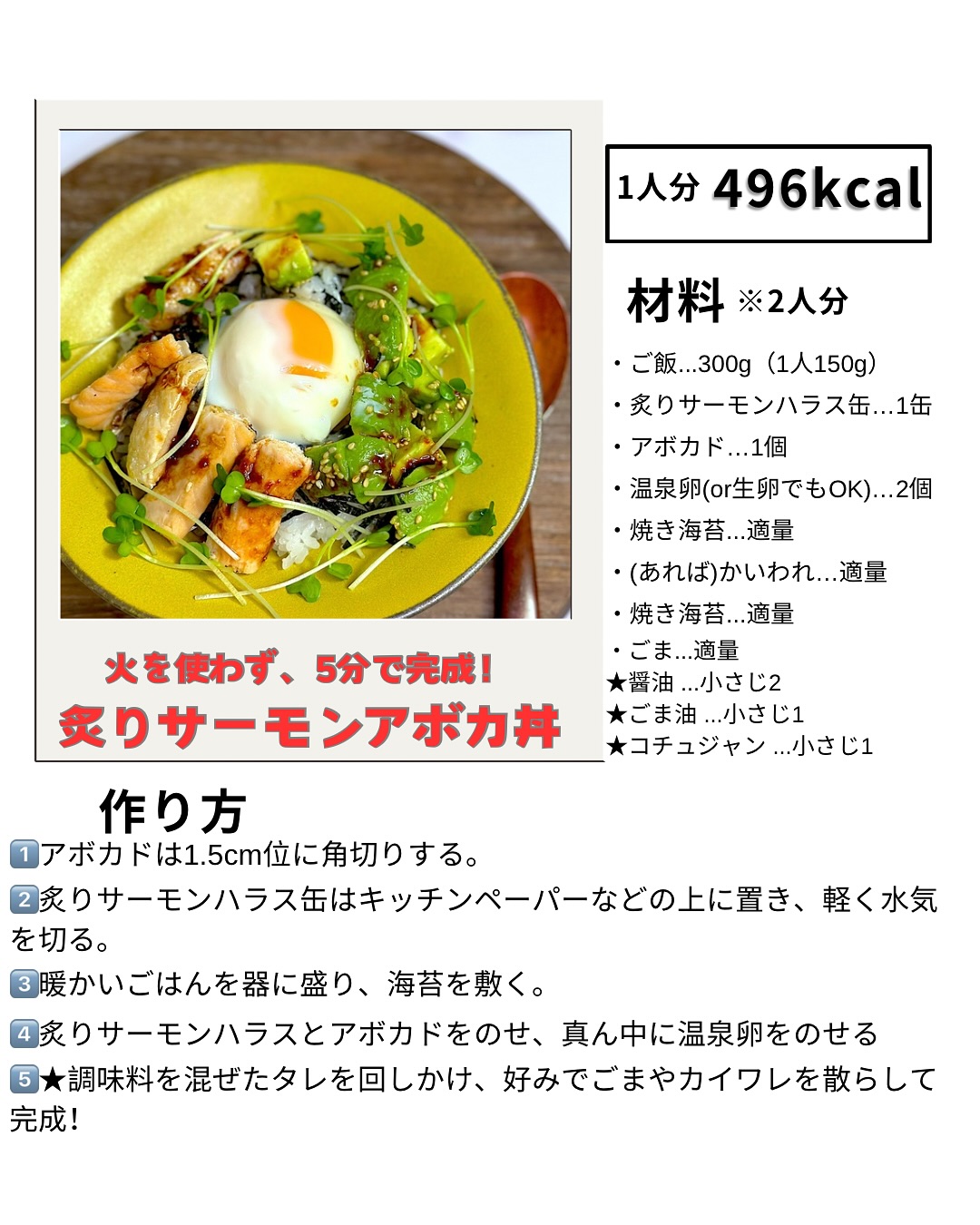 高木商店の炙りサーモンハラスを使ったアボカ丼